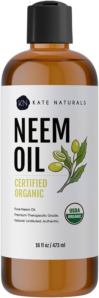 Kate Naturals Neem Oil pentru Plant Spray. 100% Neem concentrat pur presat rece cu Azadirahtin (16oz, sigur pentru animale de companie, câini)