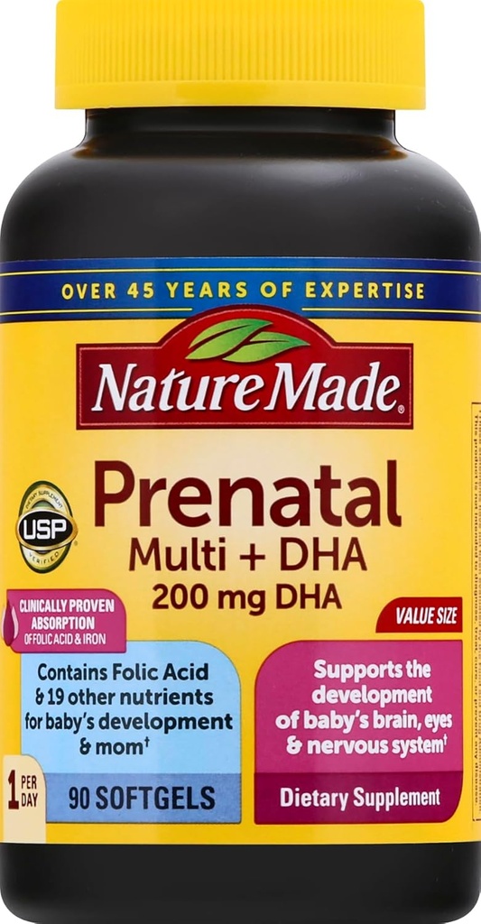 Vitamină prenatală + DHA Softgel cu acid folic, iod și zinc, 90 Număr de celule