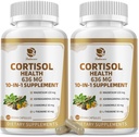 10-IN-1 Cortizol Suplimente cu magneziu, Ashwagandha, Mușețel, L-Teanină, Fosfatidilserină, sunătoare Sf. Ioan, Astragalus, Vitamina C & D3, pentru femei, 240 capsule Vegane pentru 4 luni, non-GMO