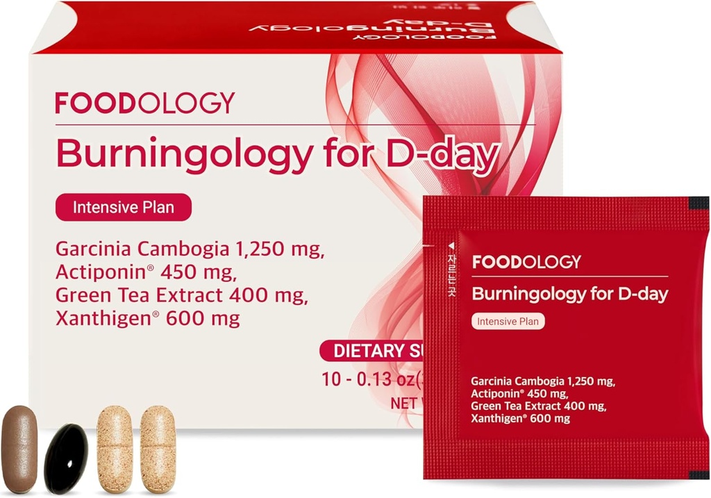 ALIMENTOLOGIE Burningology D-Day, Appetite Suppressant pentru femei si barbati, Boost Mood, Suport pierdere in greutate si arsuri calorii, Garcinia Cambogia Supliment, extract de ceai verde - 10 Pachete