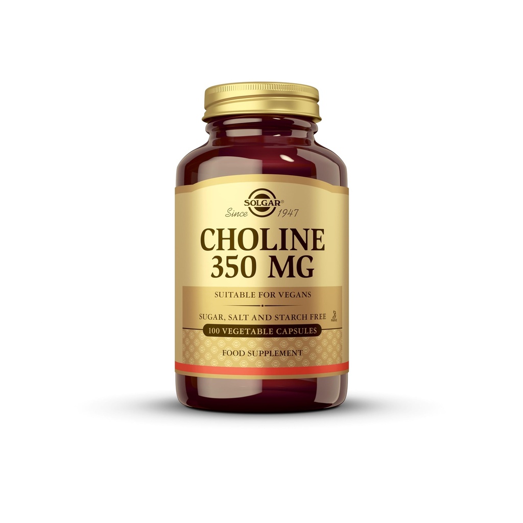 Solgar Choline 350 mg - 100 capsule vegetale, pachet de 2 - non-GMO, Vegan, Kosher - 200 Serviri totale