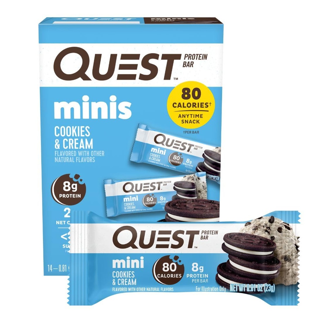 Quest Nutritie Mini Cookie-uri si crema de proteine Baruri, 8g Proteina, 1g Zahăr, 2g carbohidrati net, Gluten gratuit, 14 Conte