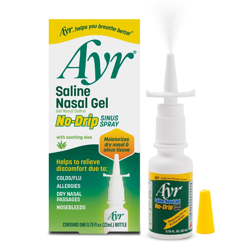 Ayr Saline Gel Nasal Nu picurare Sinus Spray cu Aloe Vera soothing, 0,75 Fl Oz Spray Sticla, (Pachet de 1)
