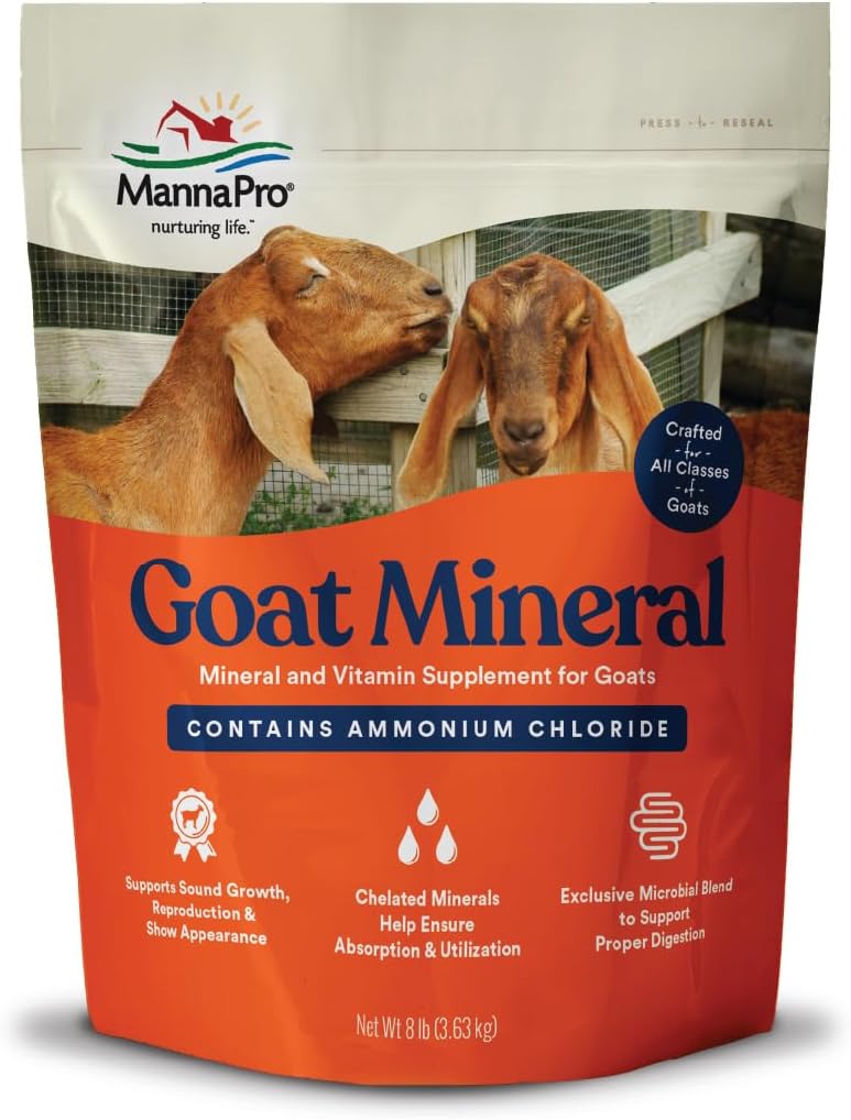 Manna Pro Capra Supliment mineral, Vitamine esentiale si minerale pentru crestere si dezvoltare, include clorura de amoniu si amestec microbial pentru sanatate digestiva, 8 lbs