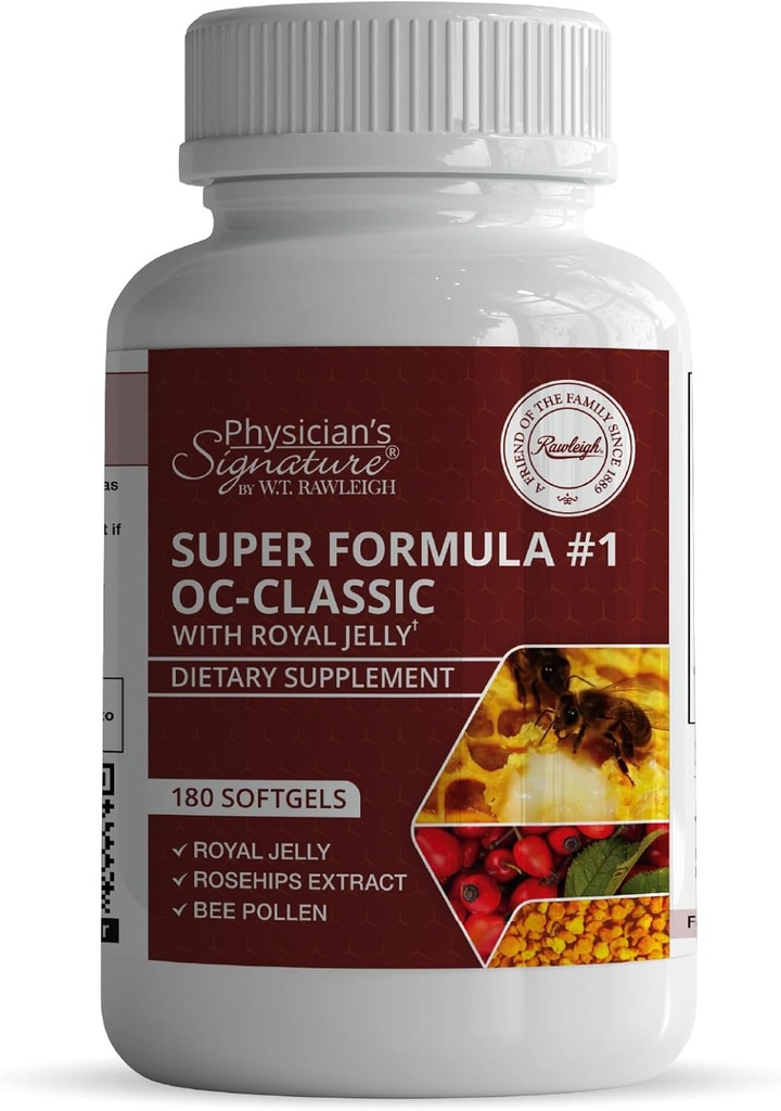 Rawleigh Super Formula No.1 OC-Classic: 180 Softgels cu Royal Jelly & Bee Polen combinat cu Rosehips, Alpha lipoic Acid, & Vitamina B12, non-GMO Supliment pentru Heart Health & Immune Support