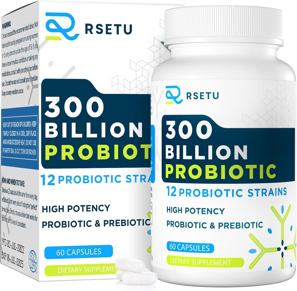 Probiotice pentru femei Bărbați: 300 Miliarde CFU Probiotic Mare Potență Probiotică + 12 Strains Probiotice organice cu Prebiotice, Daily Probiotic Supliment pentru Digestive, Curaj, Imun și Bloating Health, 60 Capsule