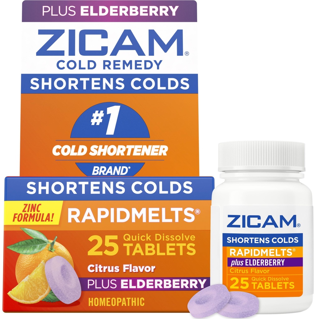 Zicam Rece Remedy Zinc RapidMelts, Elderberry Citrus Flavor, Homeopatic, Rece Scurtare Medicina, Scurta durata rece, 25 Conte