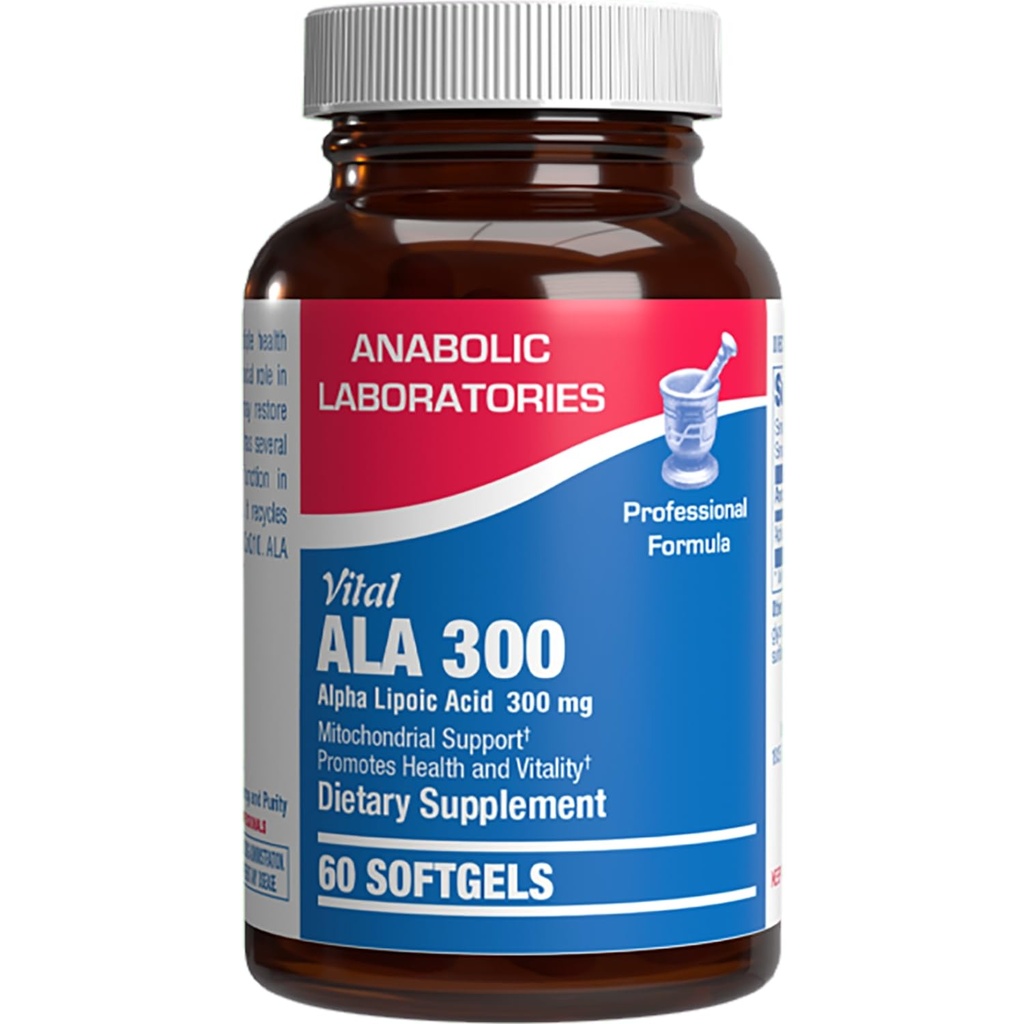 Alpha Acid lipoic 300mg - Formula clinică ALA Suplimentul pentru Mitocondrii ale creierului hepatic Energie Antioxidant și Nervi Suport - Non-GMO Soy Free & Easy to Swallow Softgels - 60 Serviri