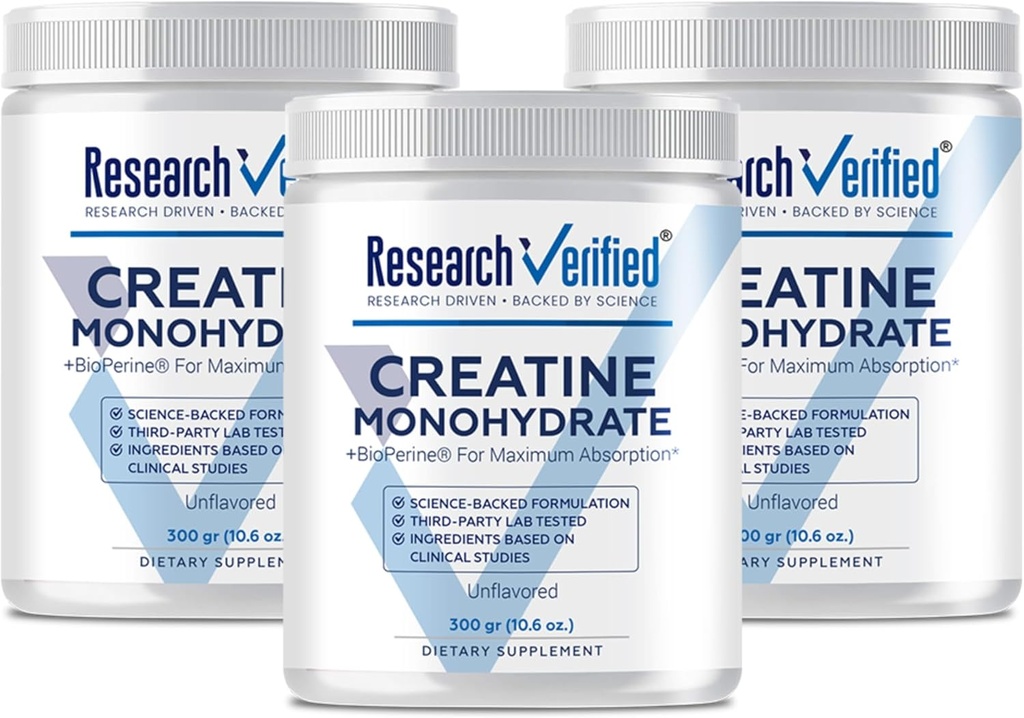 Cercetare Creatura verificata Monohidrat - Suport crestere musculara optima, creste performanta - 5000 mg Creatin Monohidrat - BioPerine - 180 Servings - Nearomat - Vegan