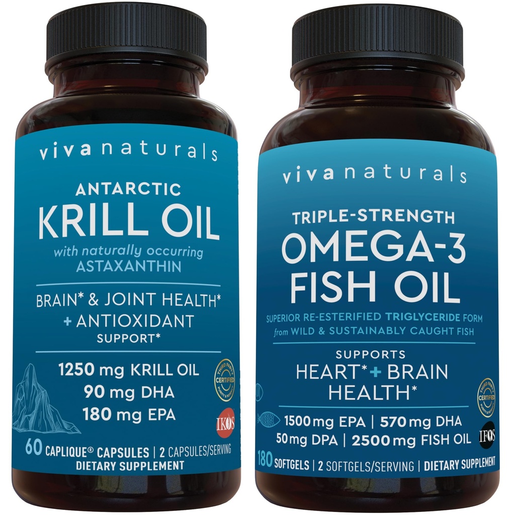 Antarctica Krill ulei și Triple-Forngth Omega 3 ulei de pește Bundle, 1250 mg ulei Krill & 2,200 mg ulei de pește per servire furnizarea Omega 3 EPA și DHA
