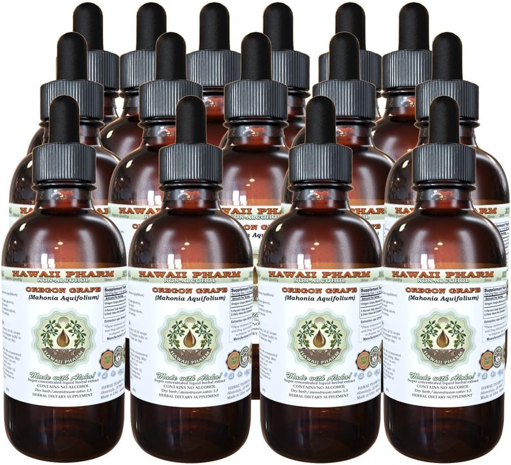 Hawaii Pharm Oregon de struguri Extract lichid fără alcool, Oregon de struguri (Mahonia aquifolium) Root Glicerite naturale Supliment, Statele Unite ale Americii 15x4 fl.oz