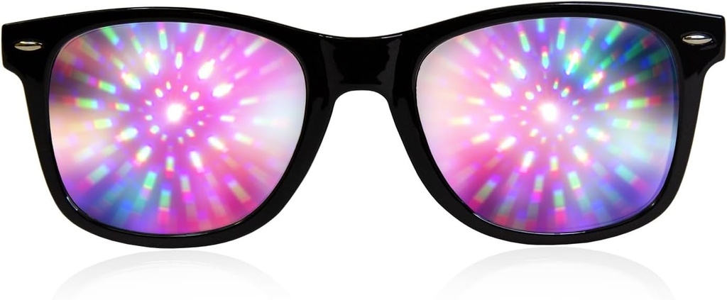GloFX Black Frame Halo Diffraction Ochelari de protectie cu laser Etched pentru efecte luminoase Halo, Durabile & flexibile pentru Raves & Festivaluri