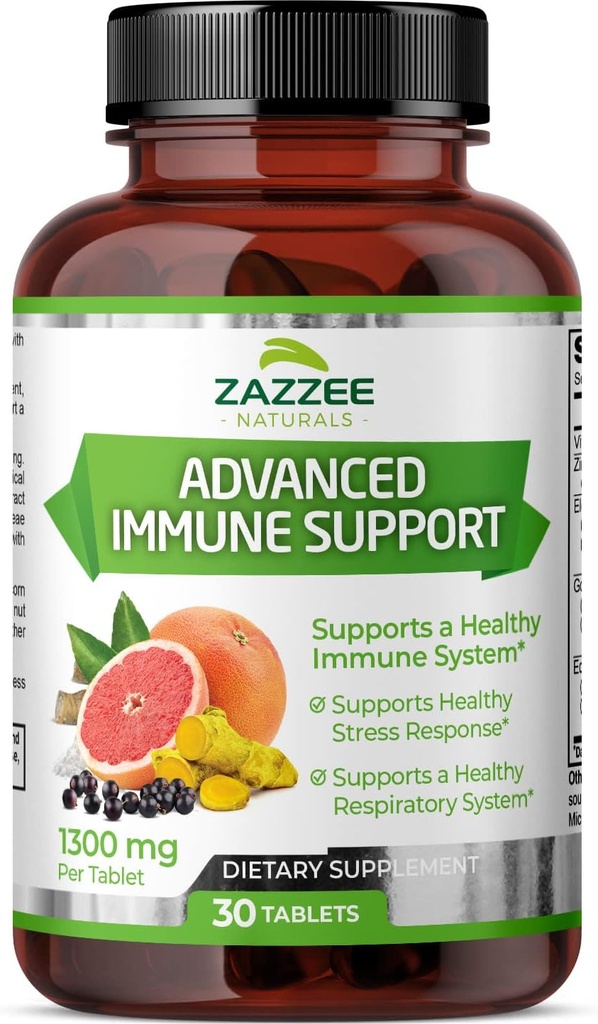 Zazzee Advanced Immune Support, 1300 mg per tabletă, 30 comprimate Vegan, 30 zile de aprovizionare, 1000 mg vitamina C, 1000 mg Echinacea, 1000 mg Elderberry, 200 mg Goldenseal, Zinc, All-Natural și non-GMO