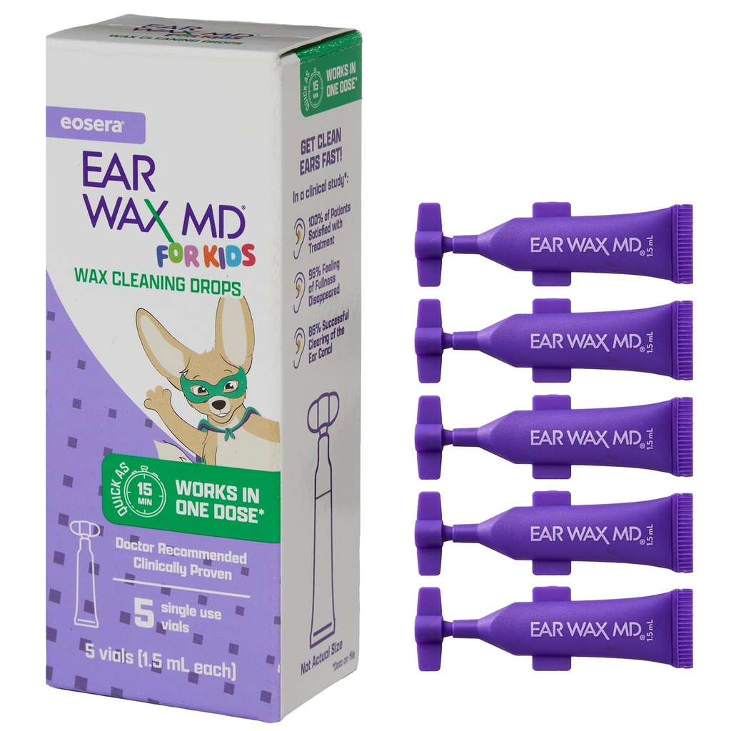 eosera® Ear Wax MD® pentru copii - Ceară de curăţare ureche picături, 5pk flacoane 
