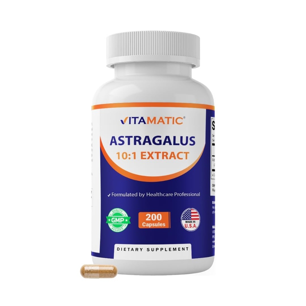 Capsulele Astragalus Vitamatic 200 Capsule Veg - 10:1 Extract de astragalus 500mg - non-GMO, gluten-free