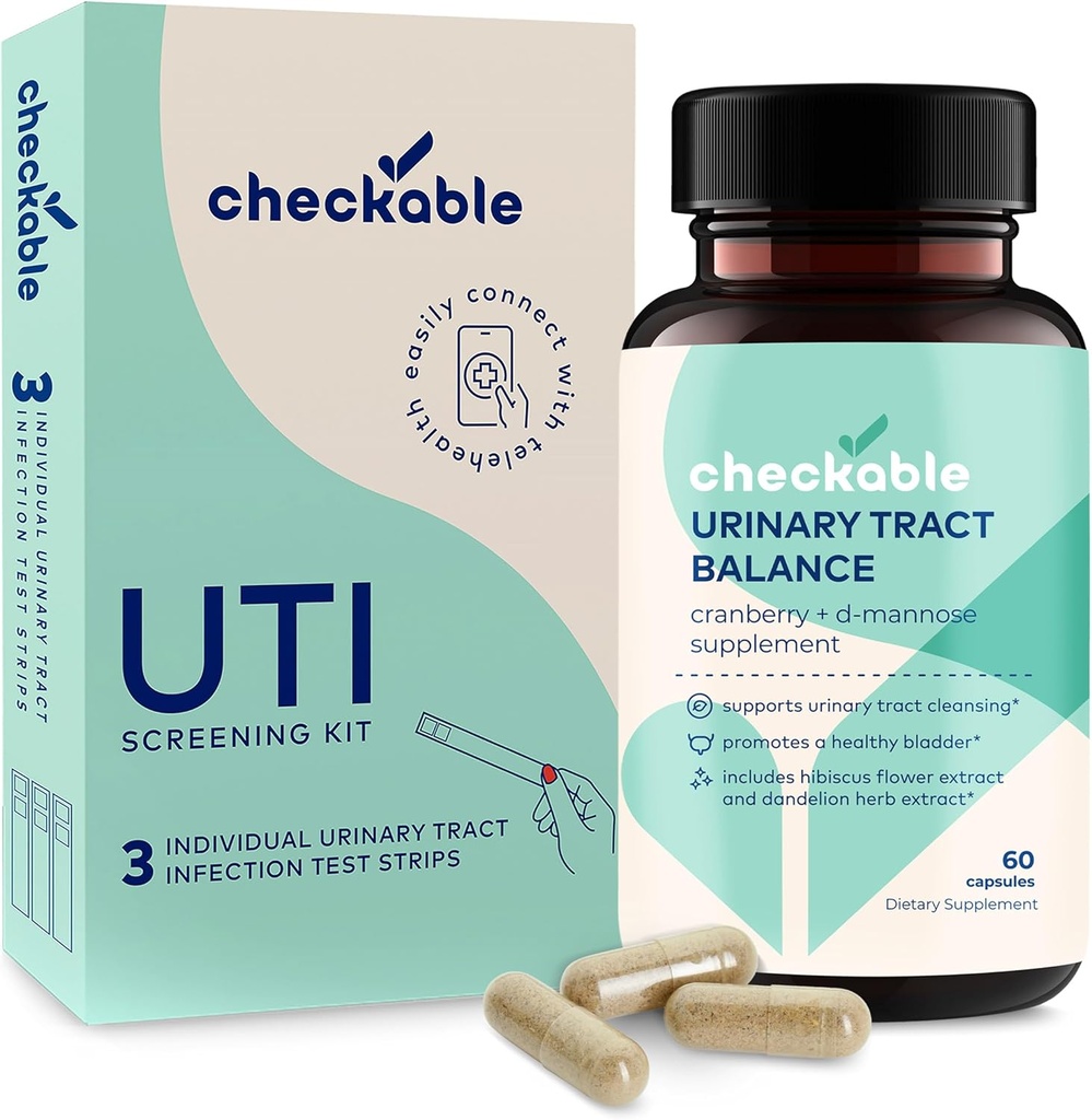 Infecţie cu tract urinar verificabil® Stripuri de screening (3ct) şi Suplimente D- Manose UTI verificabile (60ct) Ambalaj Combo