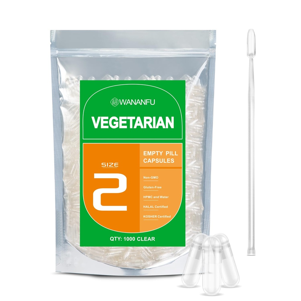 wananfu Dimensiune 2 Capsule goale Vegetarian (500 Count) Bundle cu 2 linguri Micro Lab, clar Fillable pastile capsule 2 pentru a face propriile suplimente