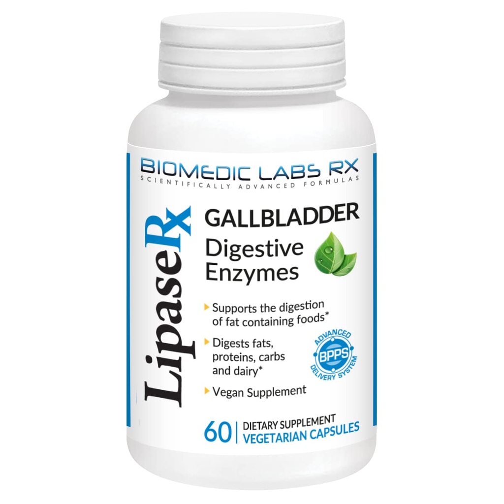 Formula vezicii biliare, Lipase, Protează şi Amilază Enzime digestive pentru reducerea balonării - Formula vegetariană, 60 Capsule Veg