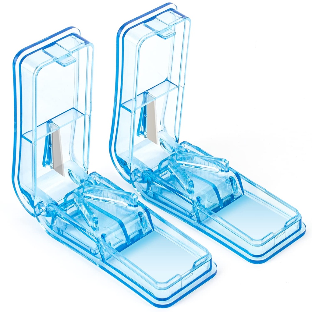 2PCS Pill Cutter, Professional Pilula Splitter pentru tăiere pastile mici sau pastile mari în jumătate (albastru)