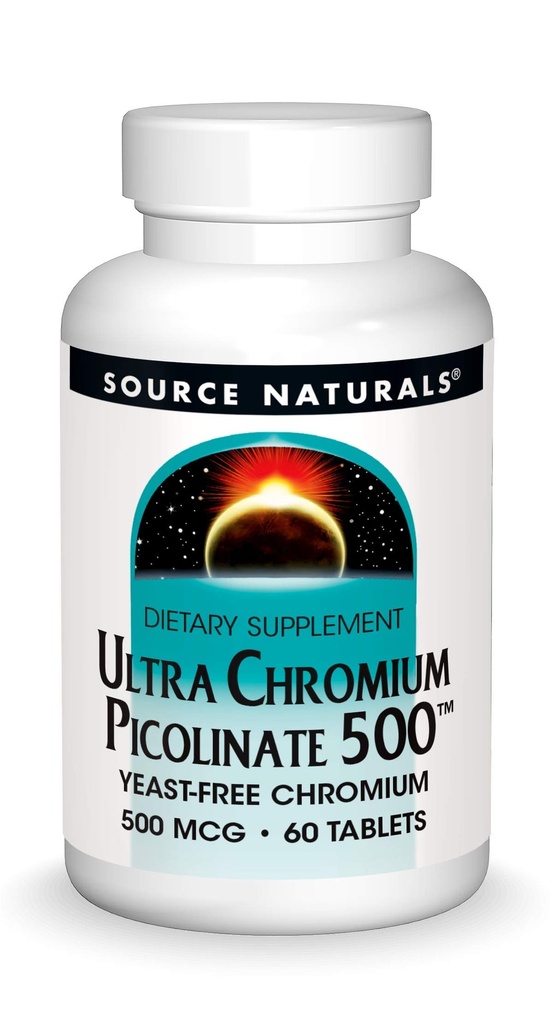 Sursa Naturals Ultra Crom Picolinat 500 mcg Drojdie-gratuit supliment alimentar - 60 comprimate