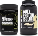 NutraBio Creatina Monohidrat, Neflavorat, 300g și Whey Proteine Izolat, Vanilie alpină, Supliment Bundle - Energie musculară, Creștere musculară Lean, Recuperare și Putere