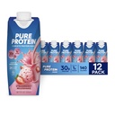 Proteină pură de căpșuni Proteină Shake, 30g Proteină completă, gata de a bea și Keto-Friendly, Vitamine A, C, D, și E plus Zinc pentru a sprijini sănătatea imună, 11 oz sticle, 12 ambalaj