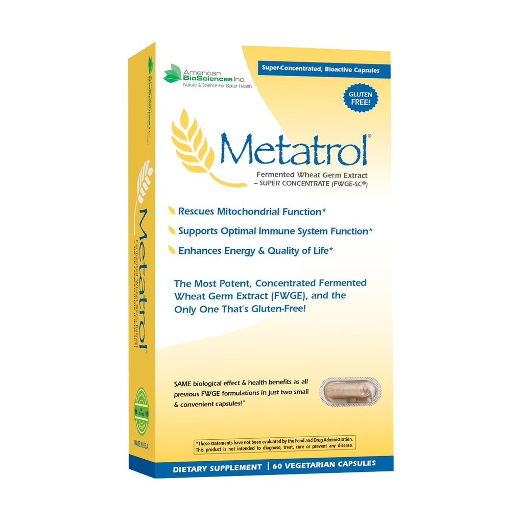 American BioSciences Metatrol Extract de Germeni Fermentați de grâu - Suport Immun și Mitocondria pentru Vitality Reînnoit și energie îmbunătățită - Gluten gratuit - 60 Capsule vegetariene, 41mg