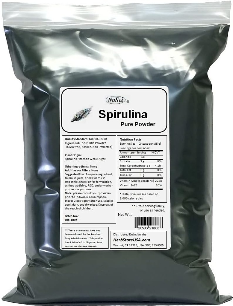100% Spirulina pulbere pură Energie proaspătă neiradiată (2000 grame (4,4 lb))