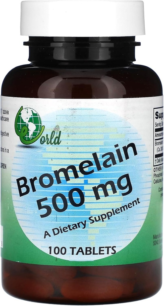 Bromelaina organică mondială - 500 Mg - 100 capsule