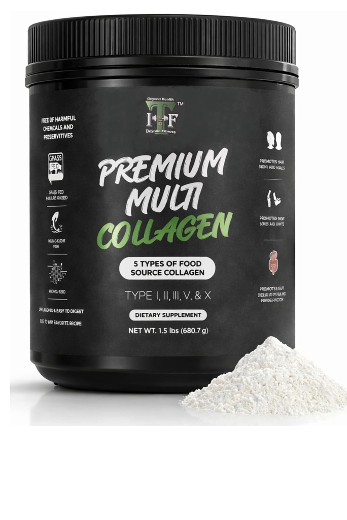 Multi Colagen Peptides pulbere nearomatizate - 5 tipuri Multi Colagen Complex (I, II, III, V, X) - Iarba Fed Hidrolyzed pulbere Colagen pentru par, piele, unghii, articulatii si sanatate Gut - 30 Serviri