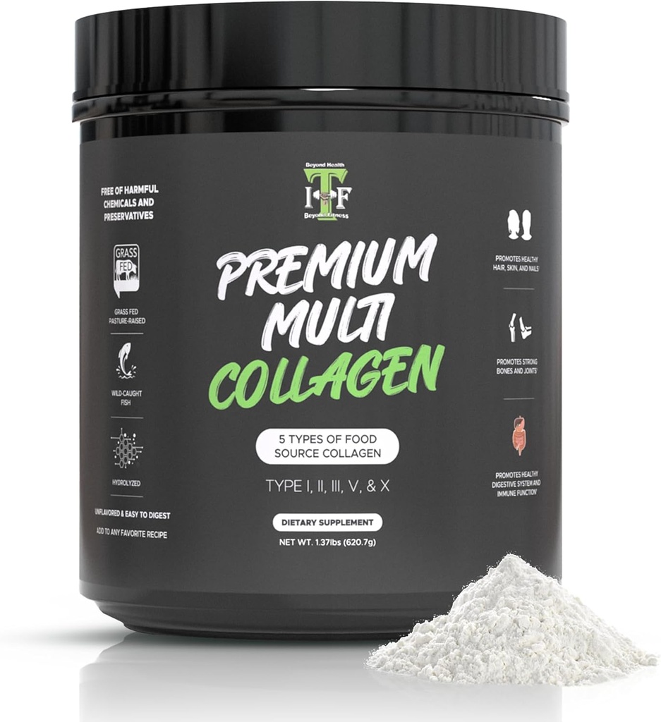 Multi Collagen Peptides Powder Unflavored - 5 Types Multi Collagen Complex (I, II, III, V, X) - Grass Fed Hydrolyzed Powder Collagen for Hair, Skin, Nails, Joints & Gut Health - 30 Servings