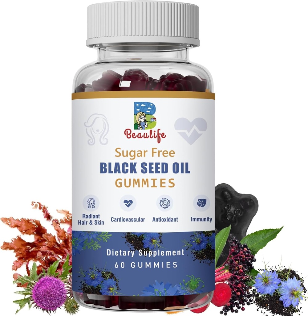 Black Seed Oil Gummies, Black Seed Oil, Sea Moss, Ashwagandha, Elderberry, Turmeric, Vitamina C, D, zinc, Root Root Powder, Suport Sistemul imunitar, Ficat , Sanatate cardiovasculara, Păr radiant & Piele