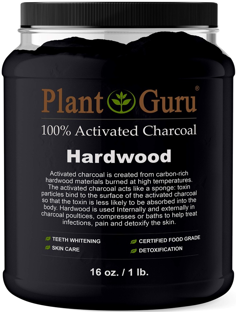 Carcoal Powder Bulk - 1 lb. Jar - Hardwood - Food Grade Kosher Non-GMO - Albirea dintilor, Facial Mask and Soap Making. Promovează detoxifierea naturală și ajută la digestia