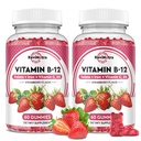 Vitamina B12 Complex Gummies - 5000 mcg Metilcobalamină cu fier, vitamina C, D3 & Folate, suport energetic & metabolice, imun, B-12 Suplimentul masticabil pentru bărbați și femei, aromă de căpșuni, 2 ambalaj