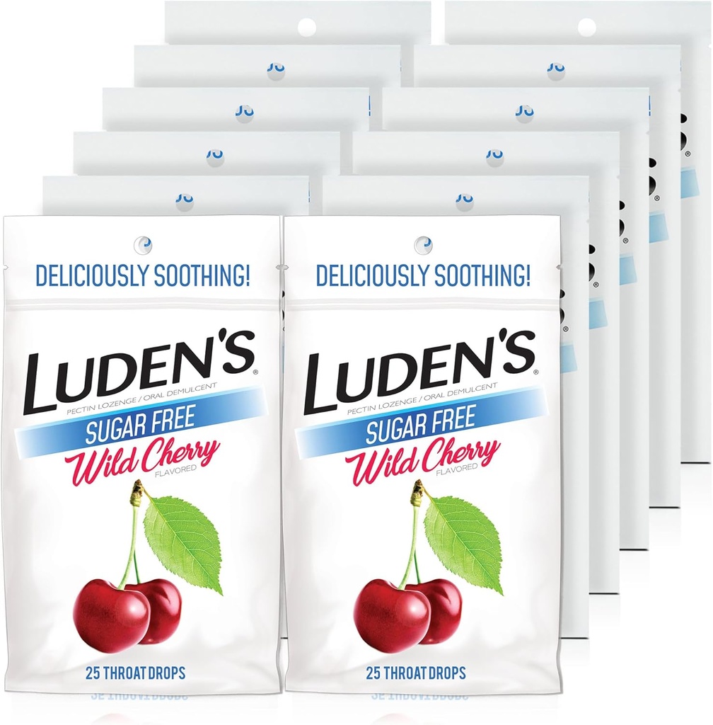 Sugar Free Cherry Drops, Sore Ghroat Relief, 25 Count (12 Pack)
