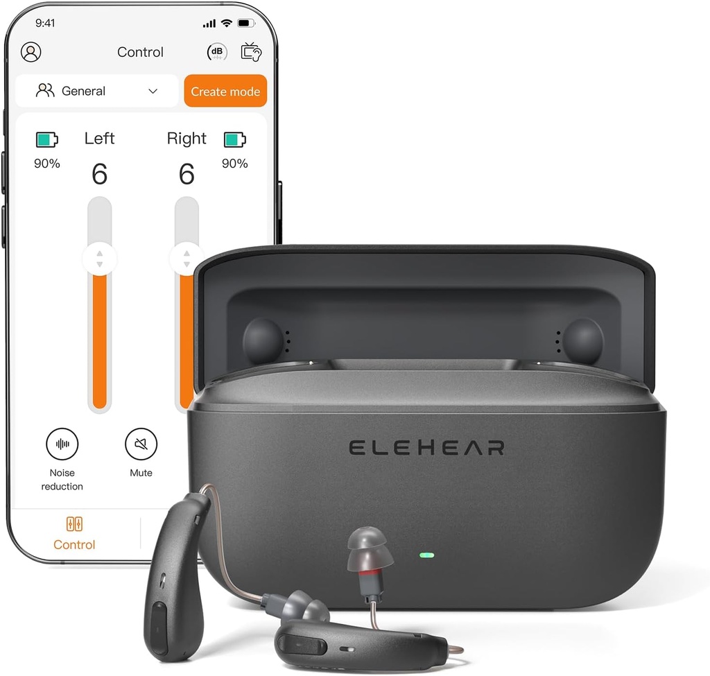 SIDA auditivă Alpha Pro, SIDA auditivă OTC Bluetooth pentru adulții în vârstă, ajutor auditiv inteligent reîncărcabil cu Anulare a zgomotului AI, Bluetooth Activat și App de control auditiv, Fit confortabil