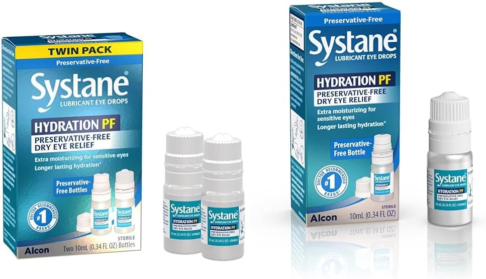 Systane Hydration Multi- Dose Menservative-Free ochi picături uscat ochi relief Twin Pack (2x10ml) & Hydration Pf picături de ochi Lubricant 10ml