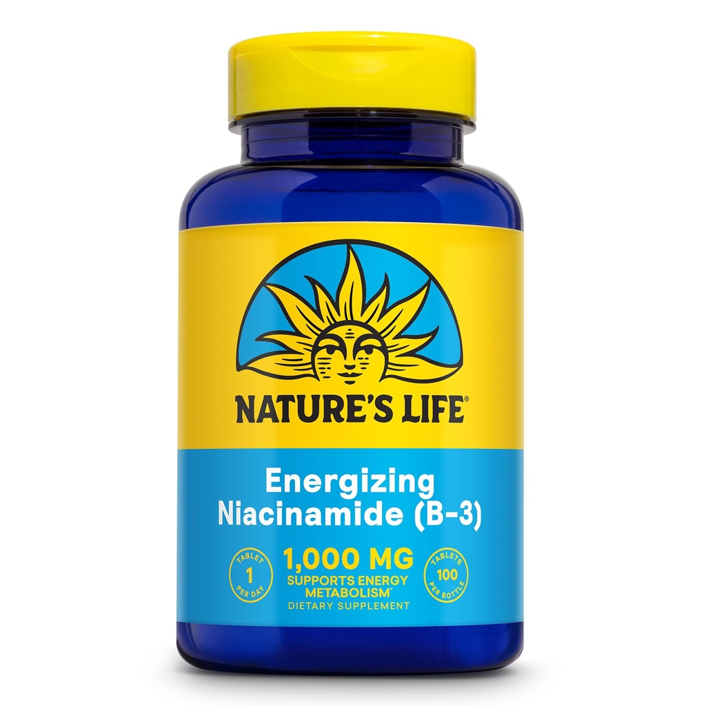 Natura de viata de energie niacinamida, vitamina B3 1000mg - potenta mare, nu culoare Niacin Supliment - functie nervoasa, suport energetic si metabolic - 60 zile de garantie - 100 serviri, 100 comprimate
