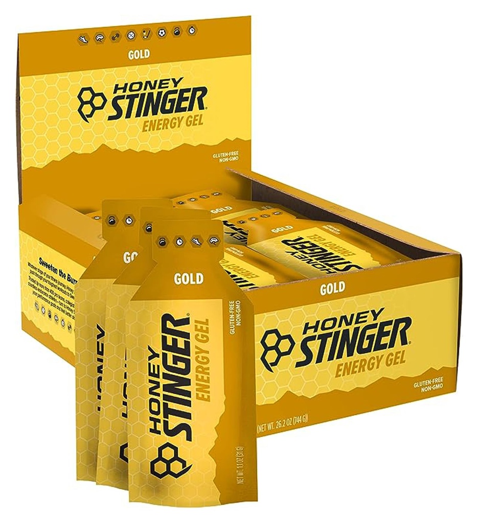 Honey Stinger Gold Energy Gel, Gluten Free & Caffeine Gratuit, pentru exercitii fizice, rulare si performanta, Sports Nutrition pentru Home & Gym, Pre si mijlocul antrenamentului, 24 Pack, 26.4 Ounce