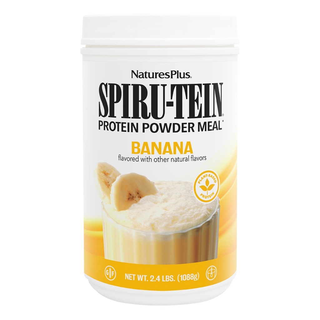 NaturesPlus SPIRU-TEIN Shake - Aromă de banane - 2,4 lbs, pulbere de proteine Spirulina - Înlocuire de masă pe bază de plante, vitamine și minerale pentru energie - vegetariană, gluten-free - 32 Serviri