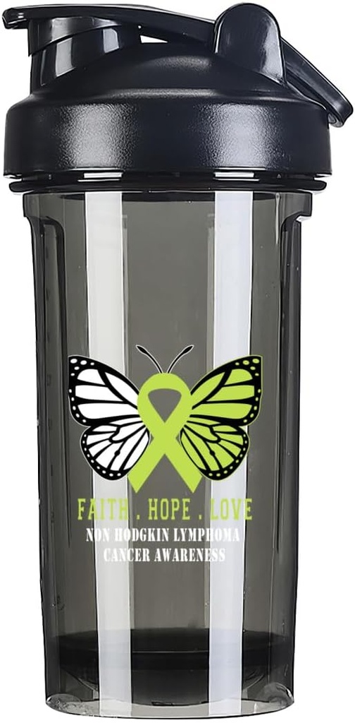 Butterfly non Hodgkin limfom Cancer Conștiința 18 Ounce Shaker Sticla Drink Mixer Leak-proof Proteina de antrenament Shakes Masa de înlocuire Shakes sticle 500ML/18 Oz negru &-3&-3