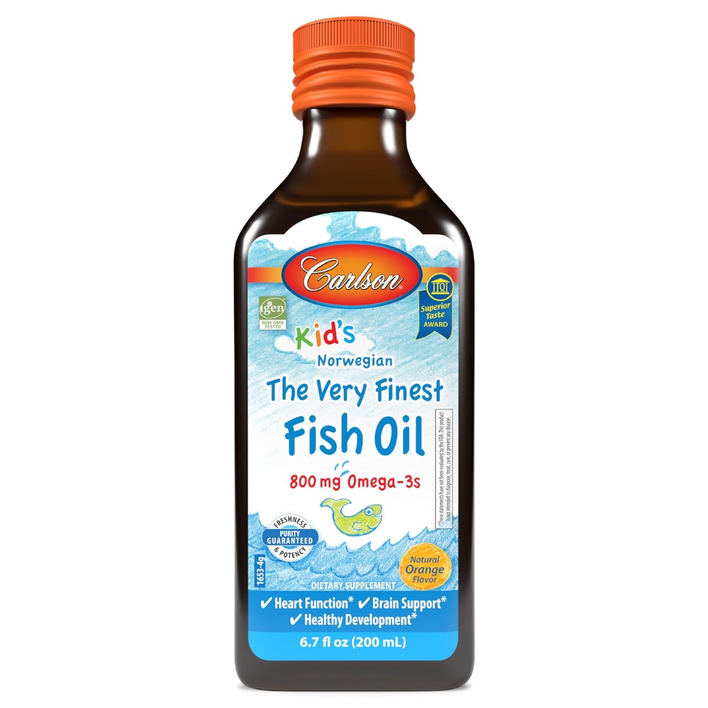 Carlson - Kid's The Very Finest Fish Oil, 800 mg Omega-3s, Norvegian, Sustainable Sourced, Orange, 200 ml