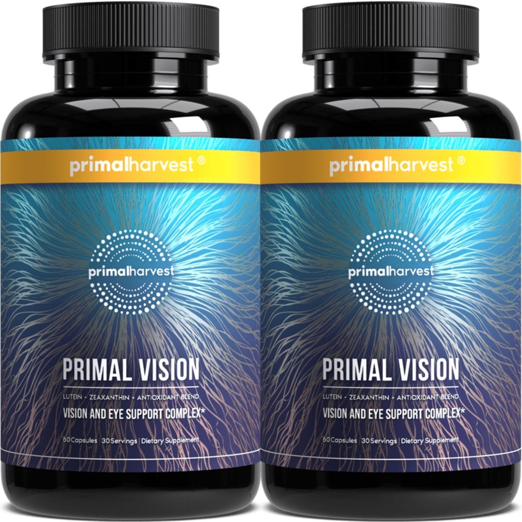 Primal Harvest Primal Viziune cu luteina, Zeaxanthin, vitamina A și zinc pentru sănătatea ochilor, suport albastru de lumină și claritate vizuală 2 ambalaj