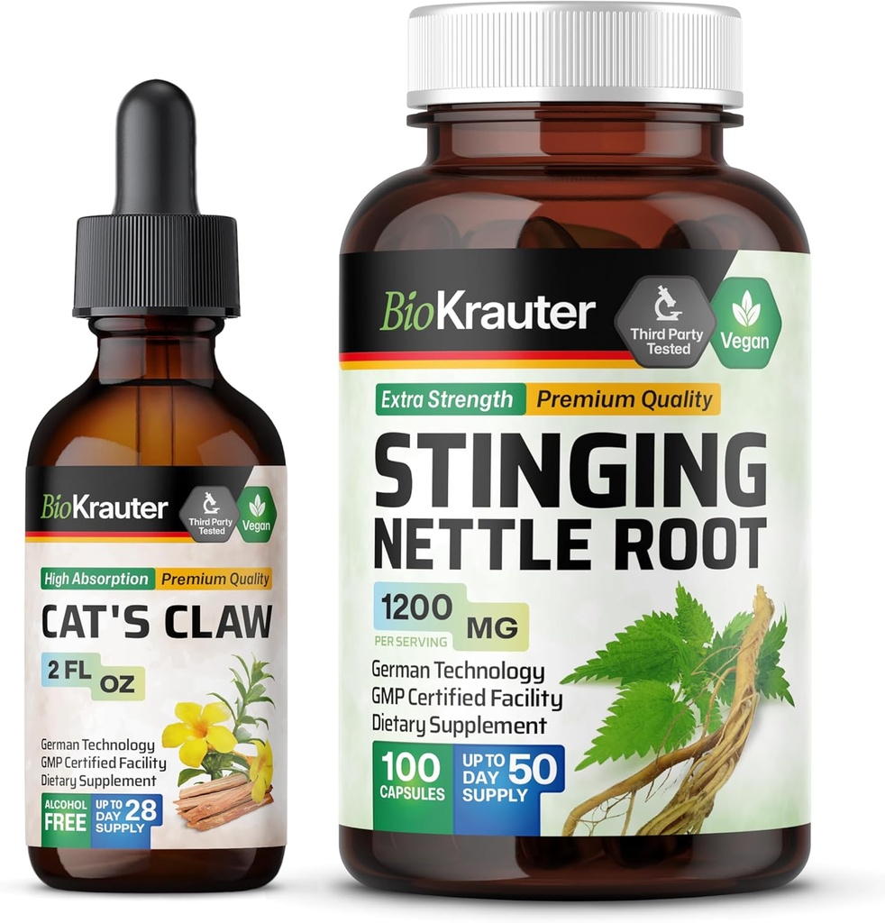 BIO KRAUTTER Cats Claw Tincture 2 Fl. Oz. & Stinging Nettle 100 Capsule
