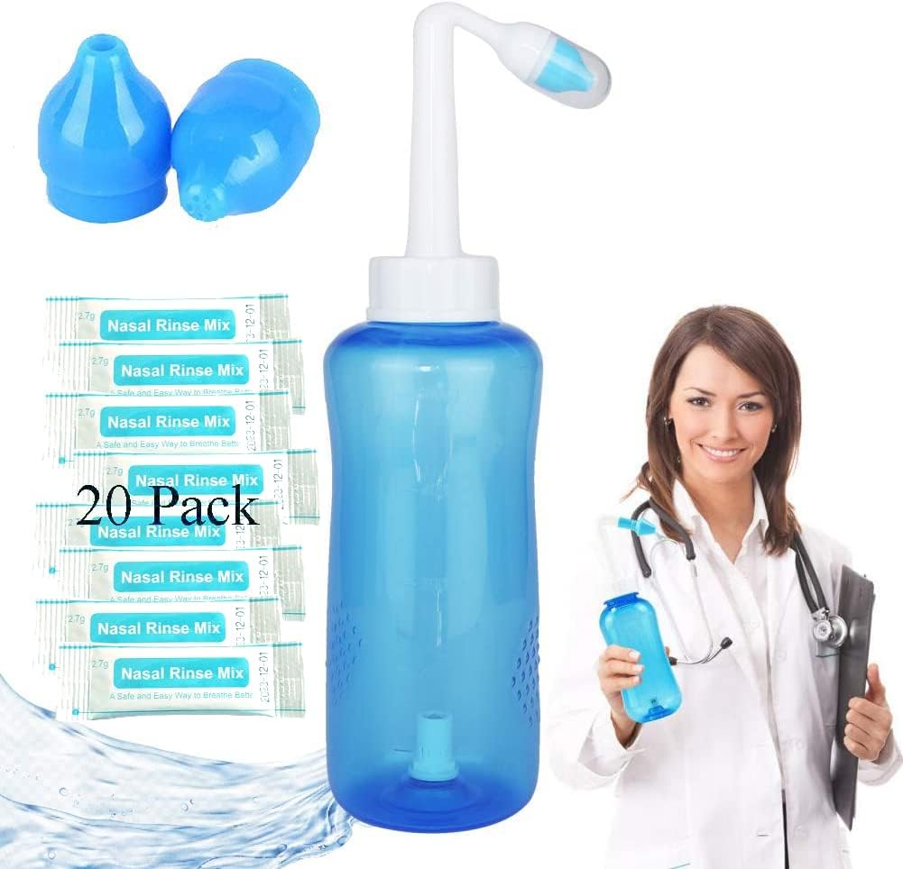 Sticla de spalare nazala, Sinus Clătire flacon nas Spălătorie 300ml Nasal Spălător flacon vas Irigare nazală - Îngrijirea nasului și hidratarea pentru adult și copil (1)