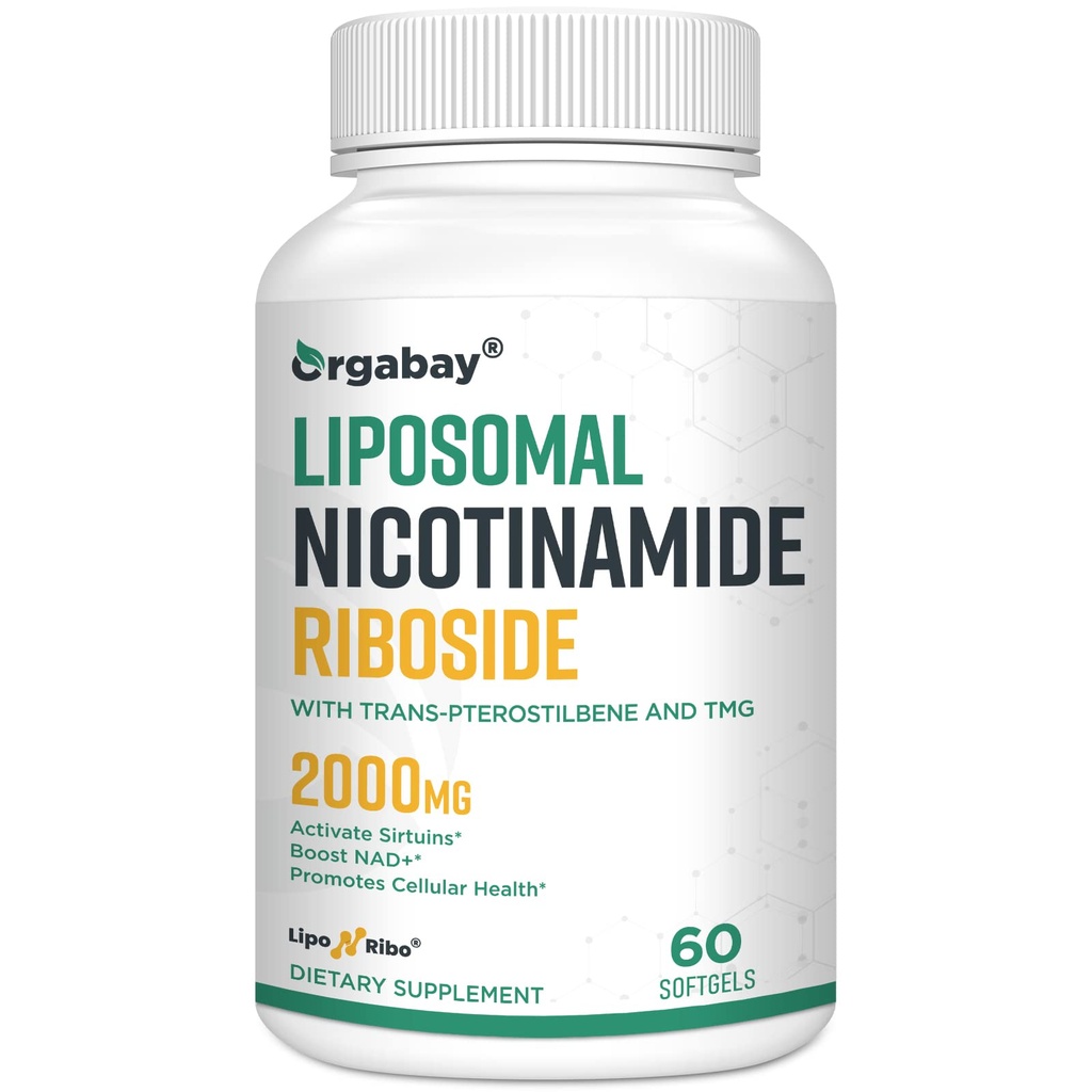 Orgabay Liposomal Nicotinamidă Ribozidă 2000 MG cu TMG şi Pterostilbene, Boosting NAD+, Support Aging sănătos, 60 Conte