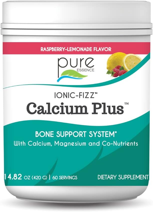 Ionic Fizz Calciu Plus de Essence Pure - Perfect Calciu / Magnesium Ratio cu vitamina A, B, C, D și potasiu Oase puternice - Zmeură Limonadă - 14.82 oz