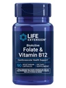 Extensie de viață BioActive Folate & Vitamina B12, Promovează inima, Brain & GI Tract Health, Non-GMO, Gluten-Free, Vegetarian, 90 capsule