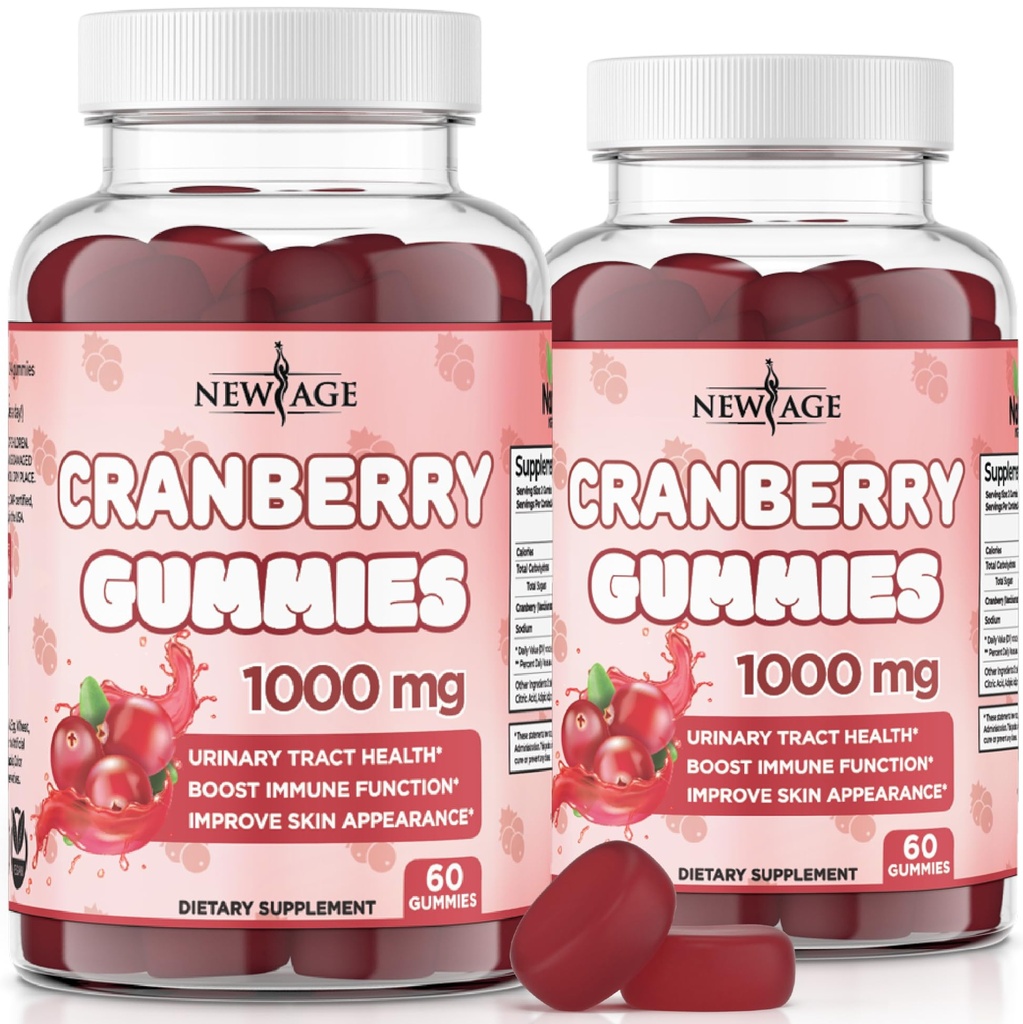NOU VÂRSTA Cranberry Gummies tractului urinar Sanatate Gumies 1000mg - Suporturi Bladder, Rinichi, UTI - Vegetarian (Cranberry 120 Conte)