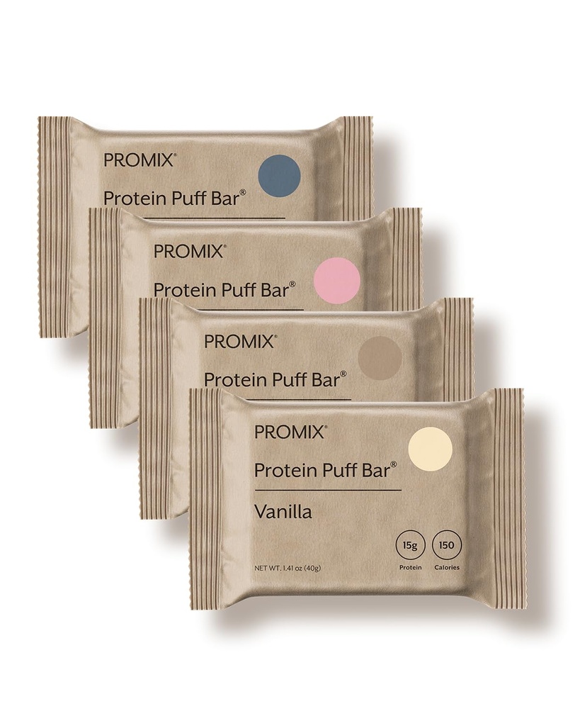 ProMix Nutritie Proteine Puff Baruri - Varietati Pack - Vanilie, Ciocolata, Căpșuni, Afine - Marshmallow Crispy Treat - Proteina mare & Low Calorie - 12 Baruri